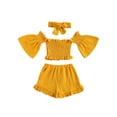 thumbnail image 4 of Kiapeise Toddler Girls Off Shoulder Shirt and Wide Leg Ruffle Casual Shorts Set, 4 of 9