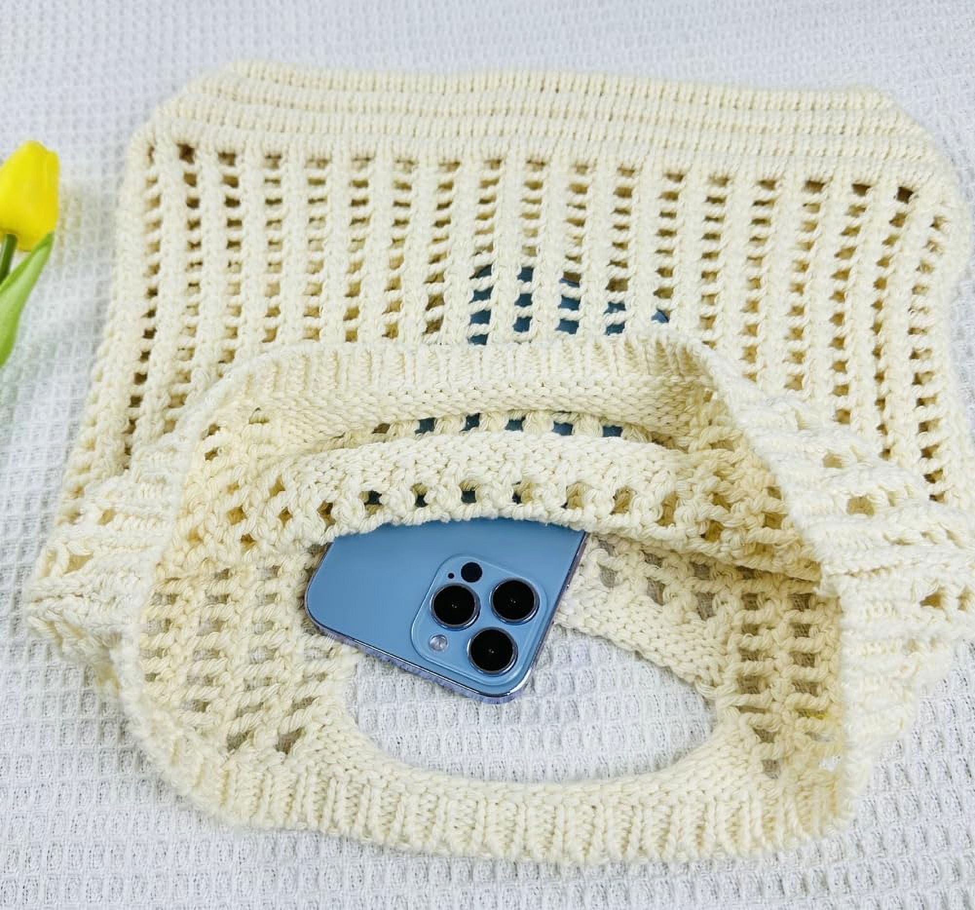 Kukuzhu Women's Handwoven Aesthetic Tote Bag Crochet Handbag Cute Knitted Mesh Beach Bag for Summer Vocation Shopping