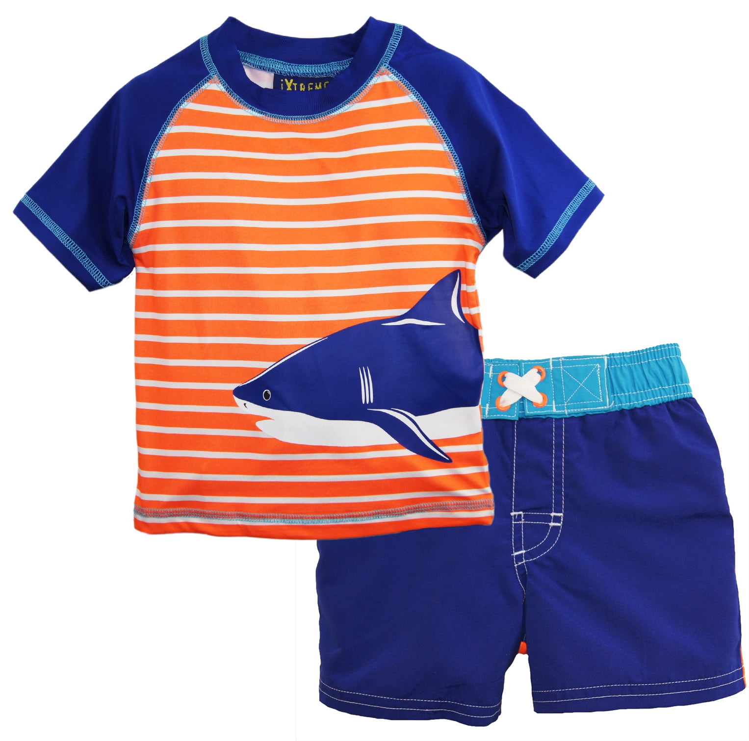 Wippette Little Boys Toddler Big Fish Diver Rashguard Coverup Swim Trunk Set