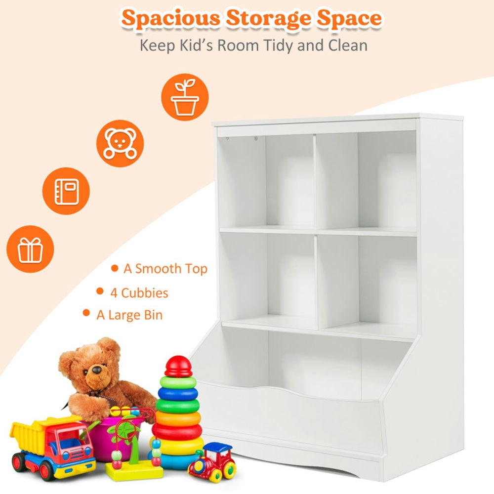 Resenkos 3-Tier Children's Multi-Functional Bookcase Toy Storage Bin Floor Cabinet-White, Kids Toy Storage for Kids, Boys, Girls, Nursery
