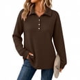 thumbnail image 4 of Womens Waffle Knit Long Sleeve Collared Golf Shirt Oversized Pullover Slouchy Sweatshirt Casual Fall Clothing for Daily Wear Travel, Brown, XL, 4 of 9