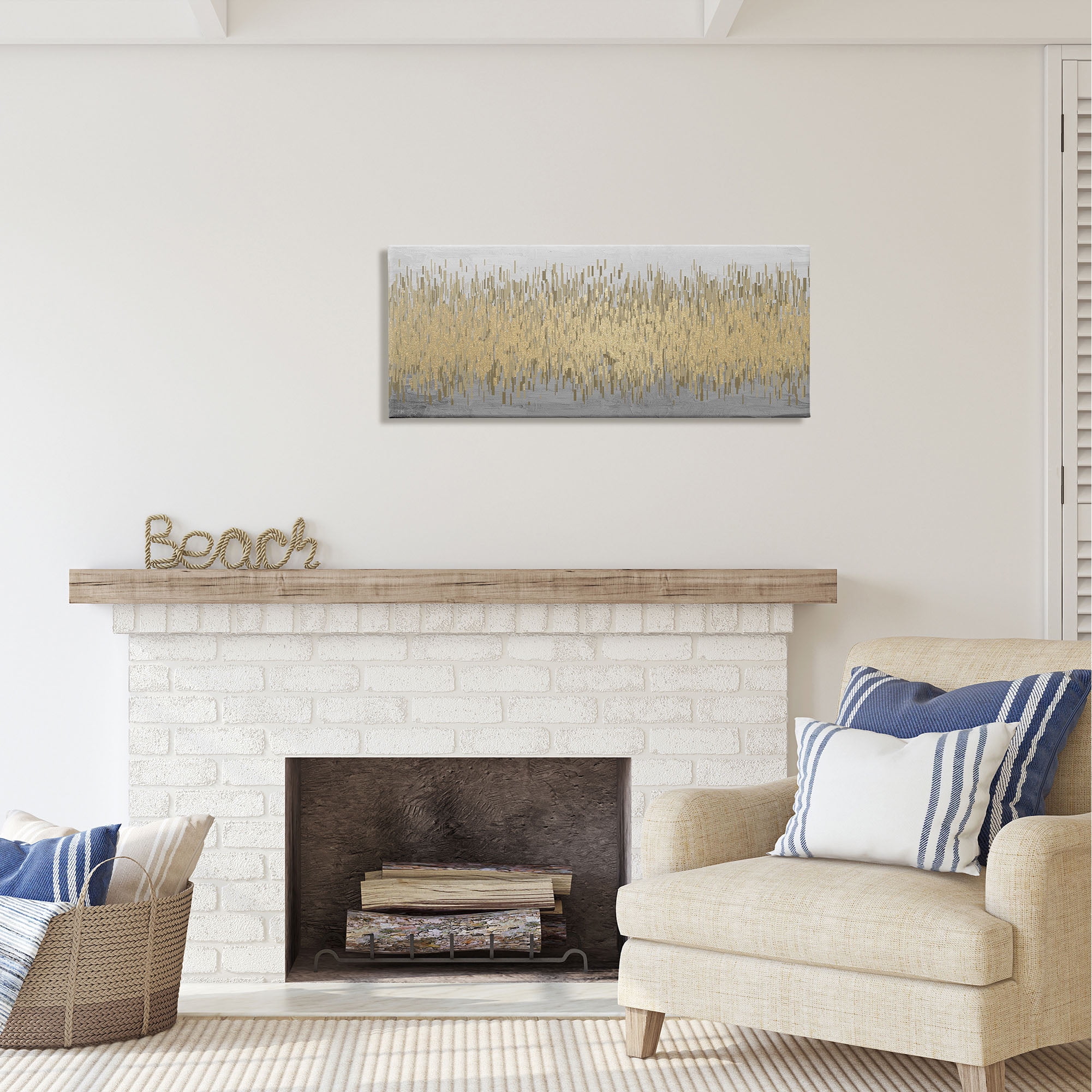 Stupell Industries Balance Gold Abstract Abstract Painting Gallery Wrapped Canvas Print Wall Art, 40 x 17