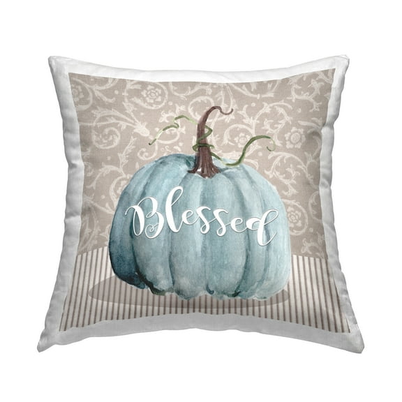 Stupell Industries Blue Autumn Pumpkin Botanical Pattern Background Design by Livi   Fin Throw Pillow