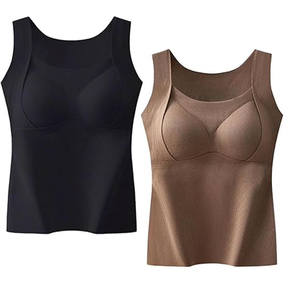 Thickened Warm Tank Top with Shelf Bra, Women's Thermal Tank Tops, 2 in 1 Thermal Tanks Tops Built-in Bra Thermals Underwear