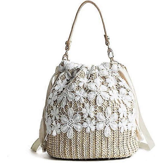 Bolso bandolera de paja para mujer, estilo playero, de verano, con asa superior, redondo, tejido a crochet.