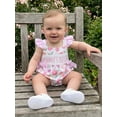 thumbnail image 6 of BemeyourBBs Mama's Bestie Baby Girl Summer Clothes Newborn Baby Girl Mommy's Bestie Outfit Tulip Print Romper Letter Embroidery Square Neck Plaid Flying Sleeve Front Bow Bodysuit Jumpsuit Playsuit, 6 of 9