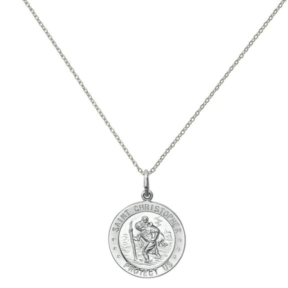 Primal Silver Sterling Silver Saint Christopher Medal with 18-inch Forzantina Cable Chain