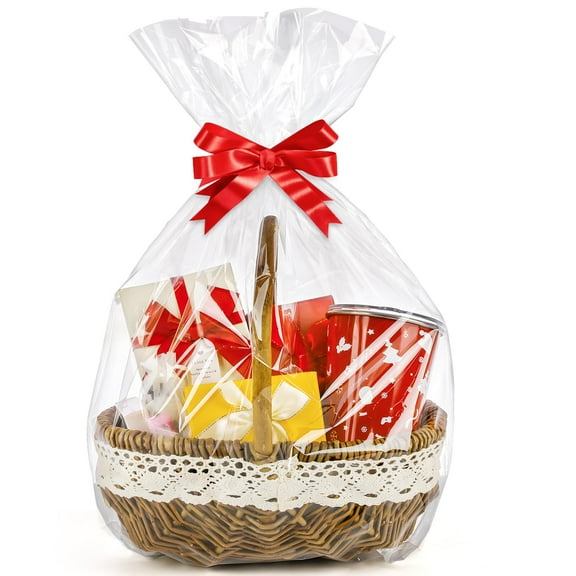 CUDICY 20pcs Cellophane Bags DEF29 18x30 Cellophane Wrap for Gift Baskets Large Clear Party Favors Clear Treat Plastic Gift Bags Packaging for Cookie