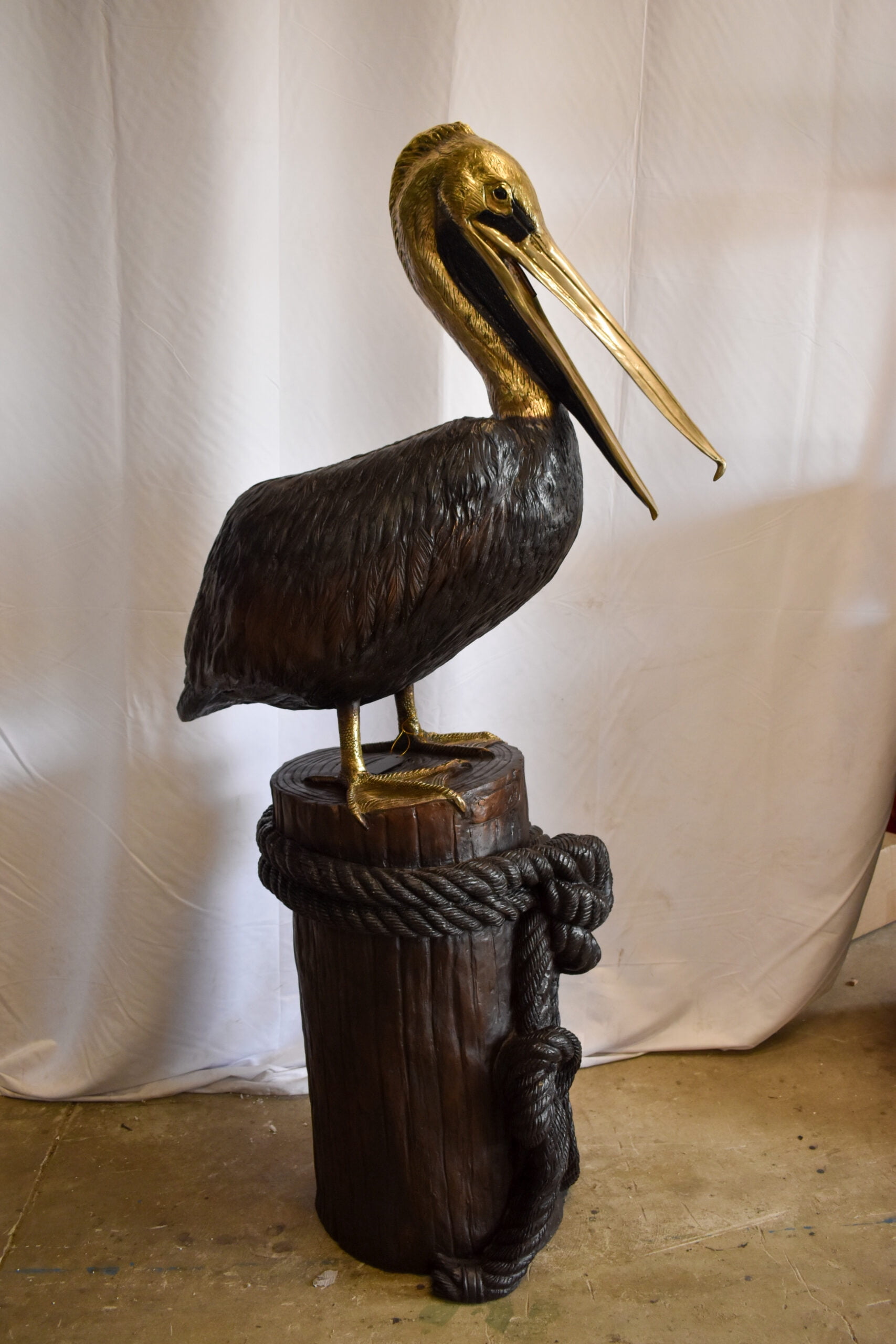 Nifao Pelican on Tree Stump Outdoor Fountain Statue, Bronze Garden Water Feature Sculpture for Patio & Yard – Garden Outdoor Decor Sculpture, 43"L x 24"W x 76"H