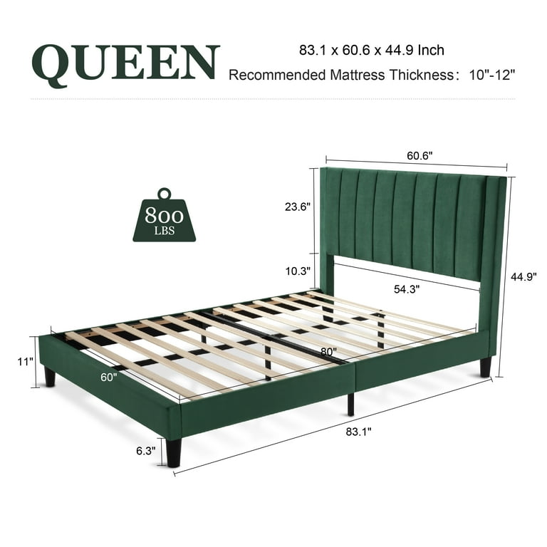 Amolife Padded Fabric Upholstery Queen Size Platform Bed Frame