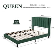 Amolife Queen Size Platform Bed Frame with Upholstered Velvet Channel Headboard, Green