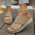 thumbnail image 4 of Dakaela Orthopedic Wedge Sandals for Women 2026 Comfortable Hollow out Bohemian Platform Summer Beach Slip on Slides with Arch Support Khaki 8, 4 of 8
