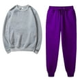 thumbnail image 1 of Women's Solid Round Neck Pullover Casual Sports Pants Sports Set, 1 of 5