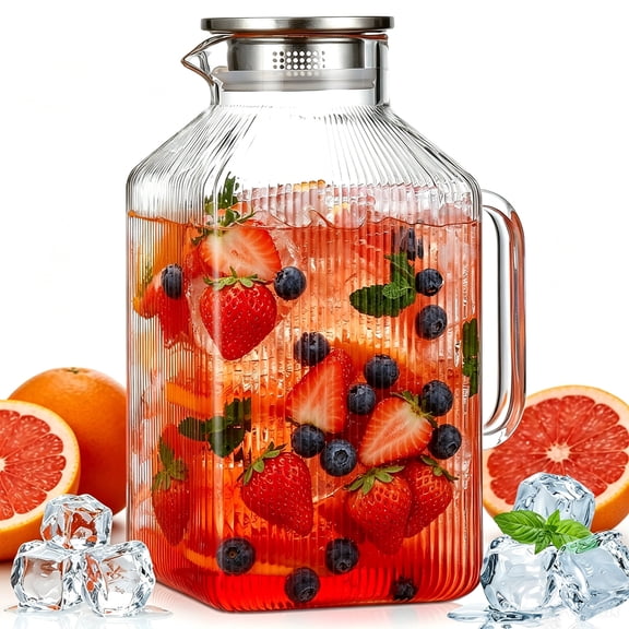 1 Gallon 128oz Square Glass Pitcher with Lid, Heat & Cold Resistant Glass Water Carafe with Handle for Hot/Cold Water, Thickened Borosilicate Glass Carafe for Cold and Hot Beverage with Lid, 3.8L He