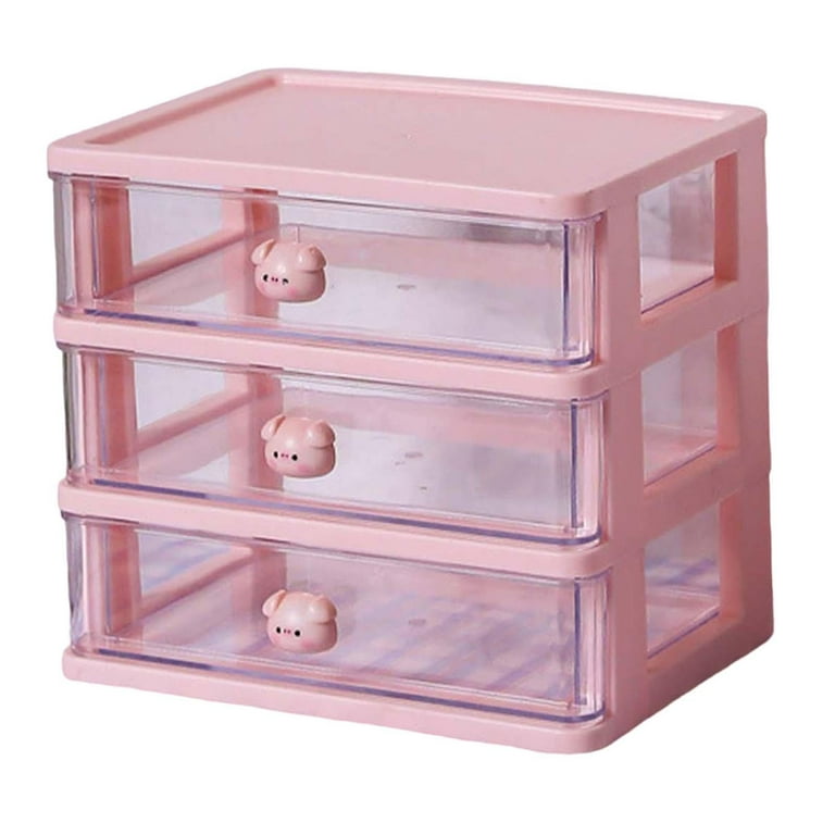  Feadily 2PCS Small Drawer Organizer for Desk, Desktop Drawer  Organizer with 9 Clear Drawers, Plastic Desktop Storage Drawers 7.1 x 3  .9 x 4.7, Pink : Office Products