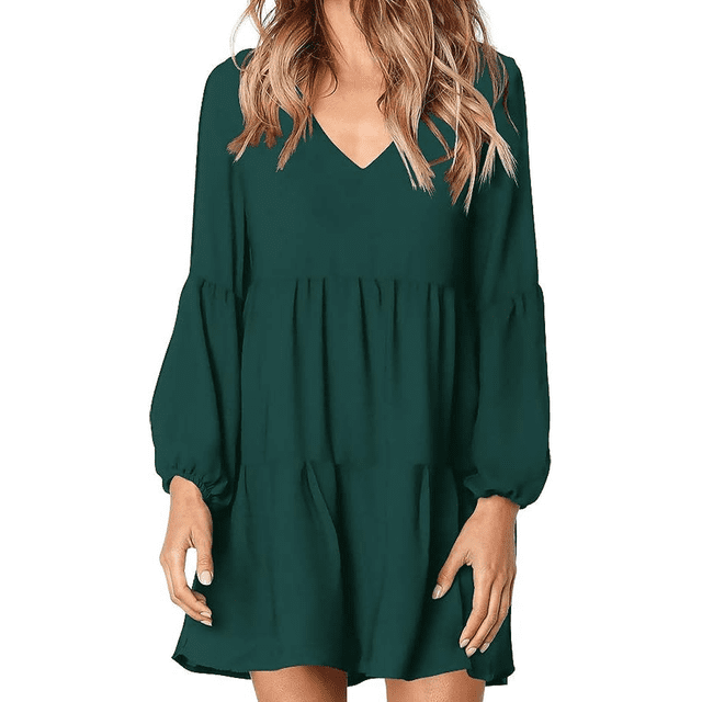 Vestido túnica de verano para mujer, cuello en V, informal, suelto, fluido, con vuelo