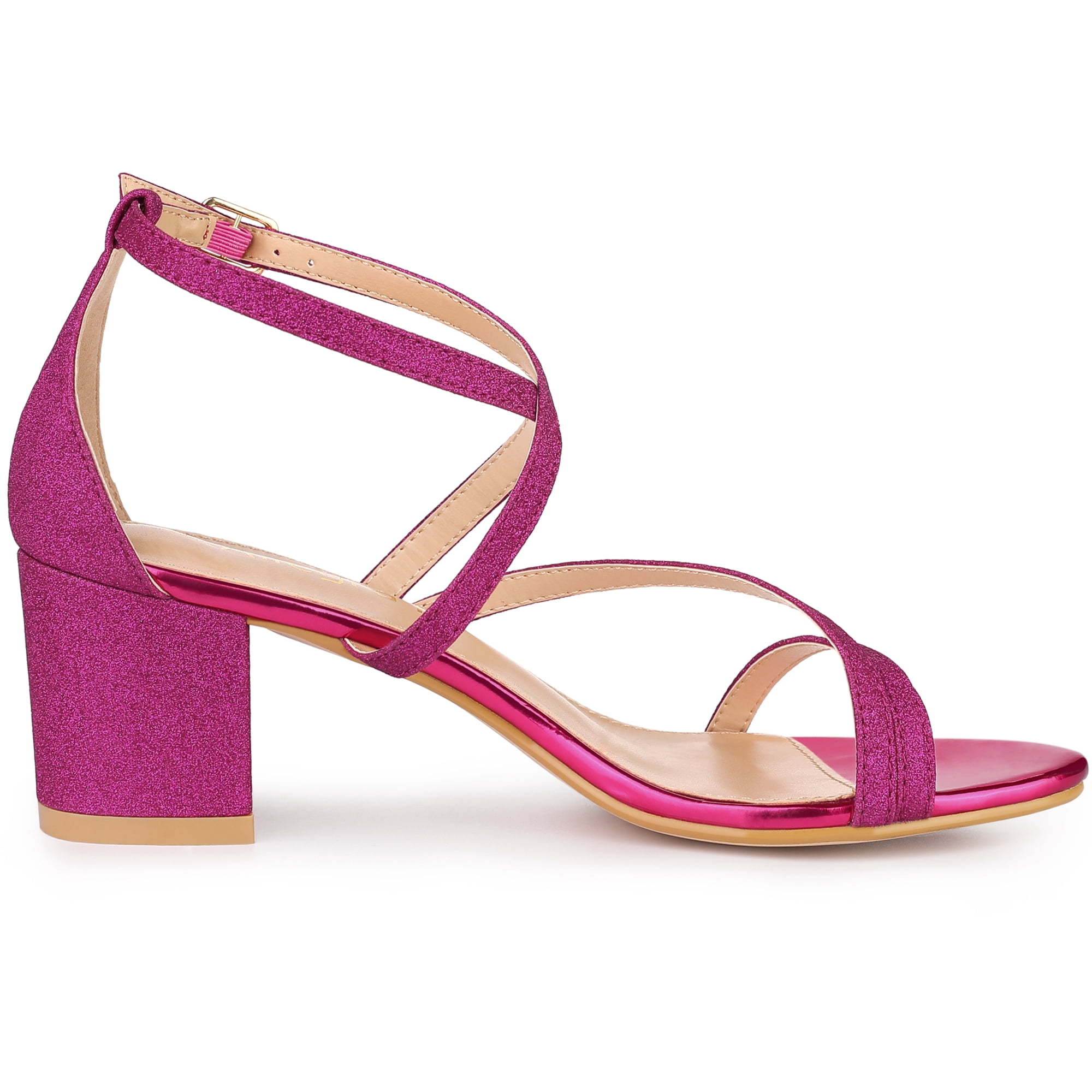 Unique Bargains Women's Open Toe Sandal Glitter Crisscross Strap Chunky Heel Sandals