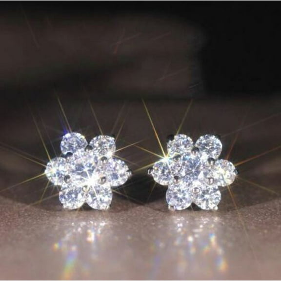 2Ct Round Cut Lab Created Diamond Flower Style Stud Earrings 14k White Gold Plated 925 Silver