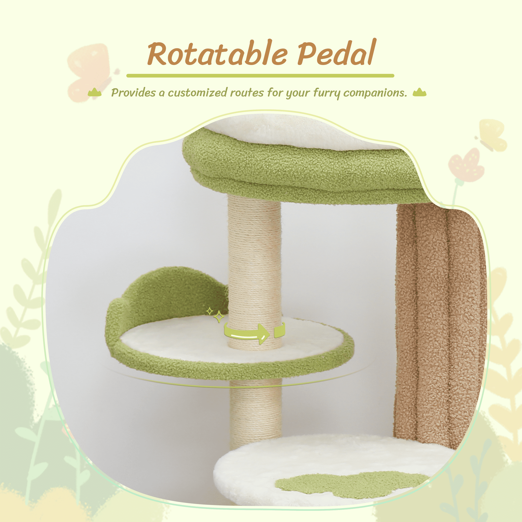 LHBCraft 42.5" Green Cat Tree with Aesthetic,Teddy Fleece, Velcro Cat Condo, Unique Cat Furniture for Small Space