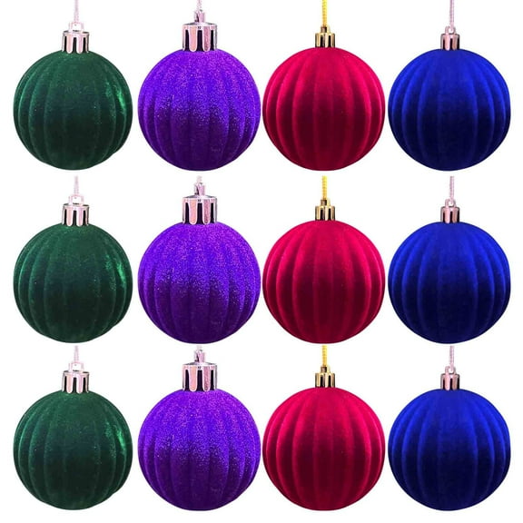 Christmas Ornaments 12 Pcs Velvet Christmas Balls Flocked Christmas Tree Ball Ornaments Plastic Balls Xmas Decorative Hanging Ornaments Christmas Tree Decoration 2.4 Inch