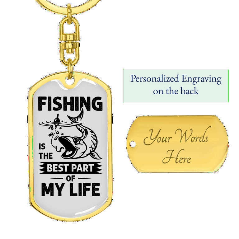 Hooked on You Fishing Keychain Stainless Steel or 18k Gold Dog Tag Keyring  