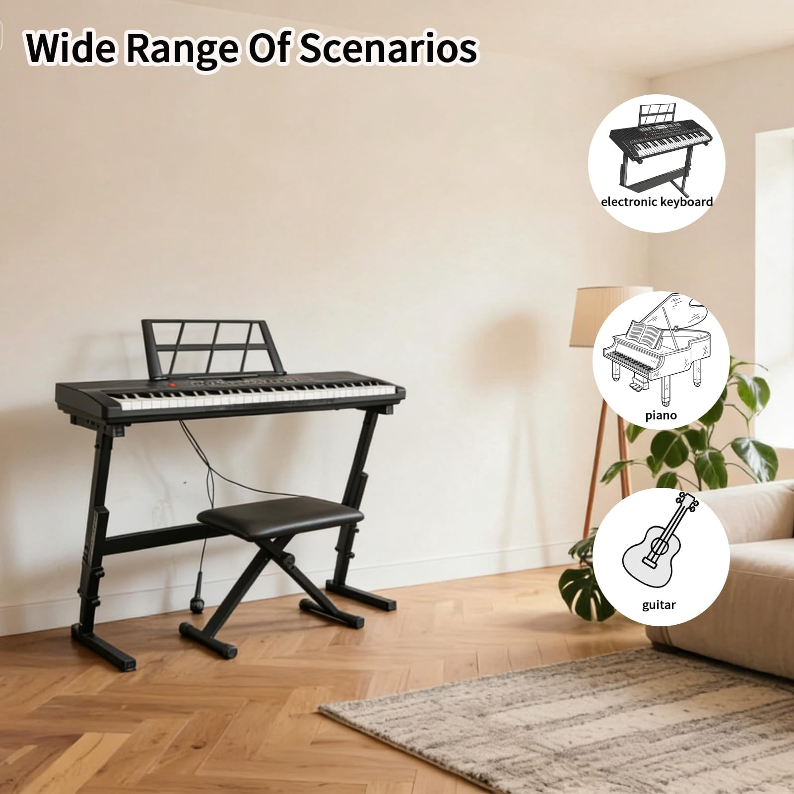 Keyboard Bench X-style Height Adjustable 16-20in Padded Cushion Piano Stool Chair For Keyboards Piano. (thin Version)