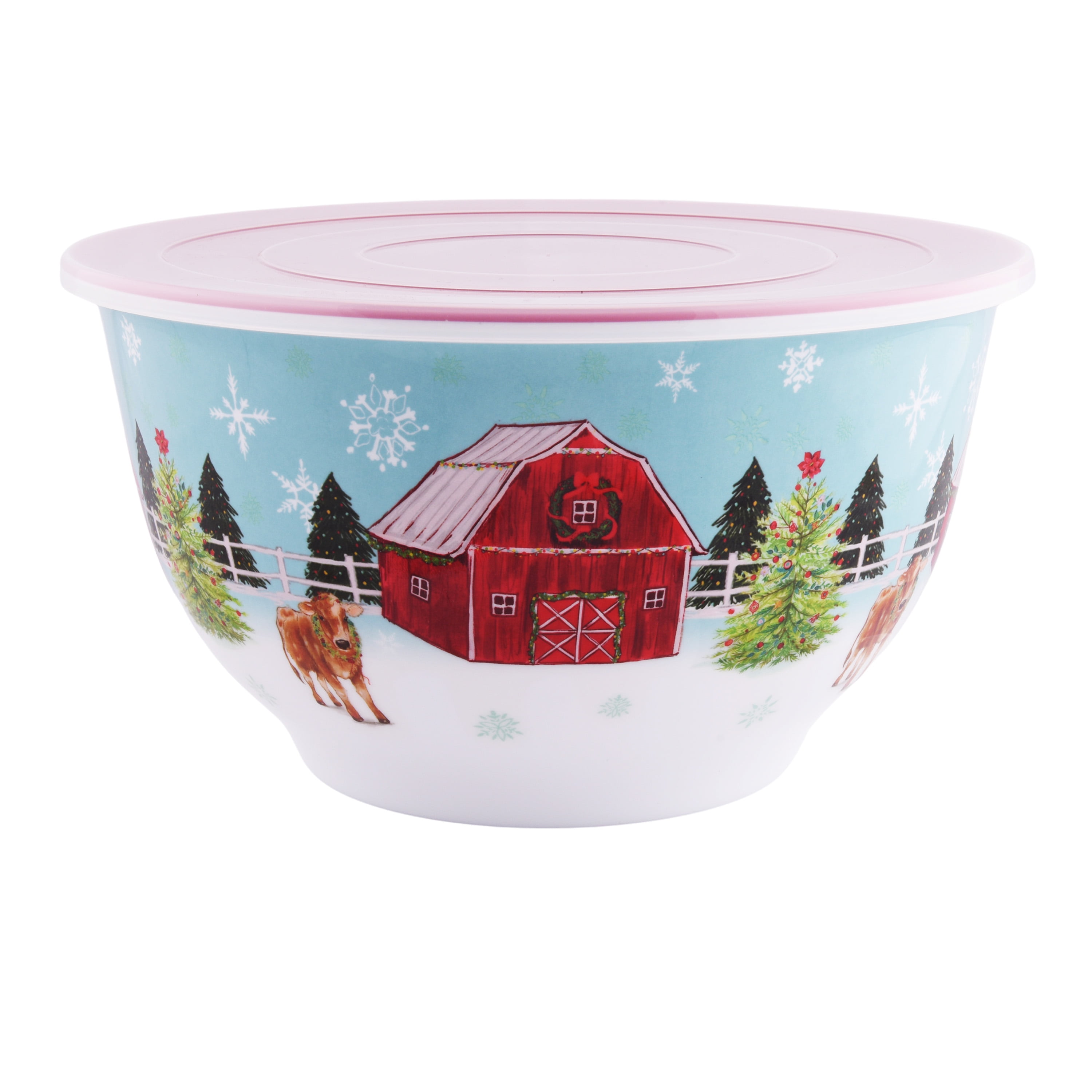 The Pioneer Woman Melamine Serving Bowl Set With Lids Holiday Cheerful Rose  NEW