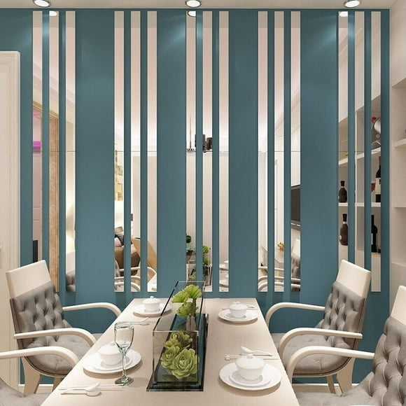 Lot de 20 Bandes de Miroir 3D en Acrylique Argenté, Art Mural Décoratif Auto-Adhésif, 5x20cm Chacune, Design Moderne et Élégant pour la Rénovation de la Maison, Matériau Durable et Résistant à l'Usure, Application Facile sur des Surfaces Lisses