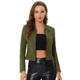 thumbnail image 1 of Chaqueta de Gamuza Sintética Allegra K Cuello Alto Cremallera Manga Larga Ejercito Verde L, 1 of 5