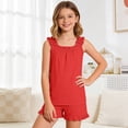thumbnail image 2 of lnmuld Girls Solid Color Ruffle Trim 2-Piece Set, Sleeveless Tank Top & Shorts Outfit Color:Red,Size:13-14 Years, 2 of 6