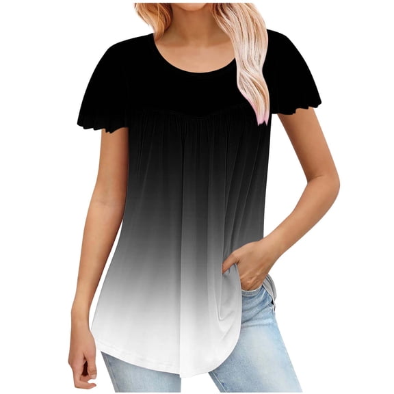 hoksml Womens Plus Size Tops Tunic Short Sleeve Crew Neck Tunics Casual Summer Dressy Tops Blouses with Trendy Pleated 1X-5X M
