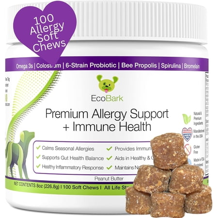 Dog Allergy Chews EcoBark Seasonal Dog Allergy Relief & Immune Supplements For Allergy Related Skin Itching, Ear Shaking, Itchy Paw, Licking Allergy Supplements for Dogs