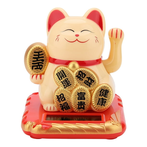 Adorable gato de la suerte que saluda con energía solar para dar la bienvenida a la casa o al coche (dorado)