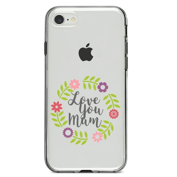 DistinctInk Clear Shockproof Hybrid Case for iPhone 7 8 SE (2020 Model) 4.7" Screen TPU Bumper Acrylic Back Tempered Glass Screen Protector - Love You Mum - Floral Border