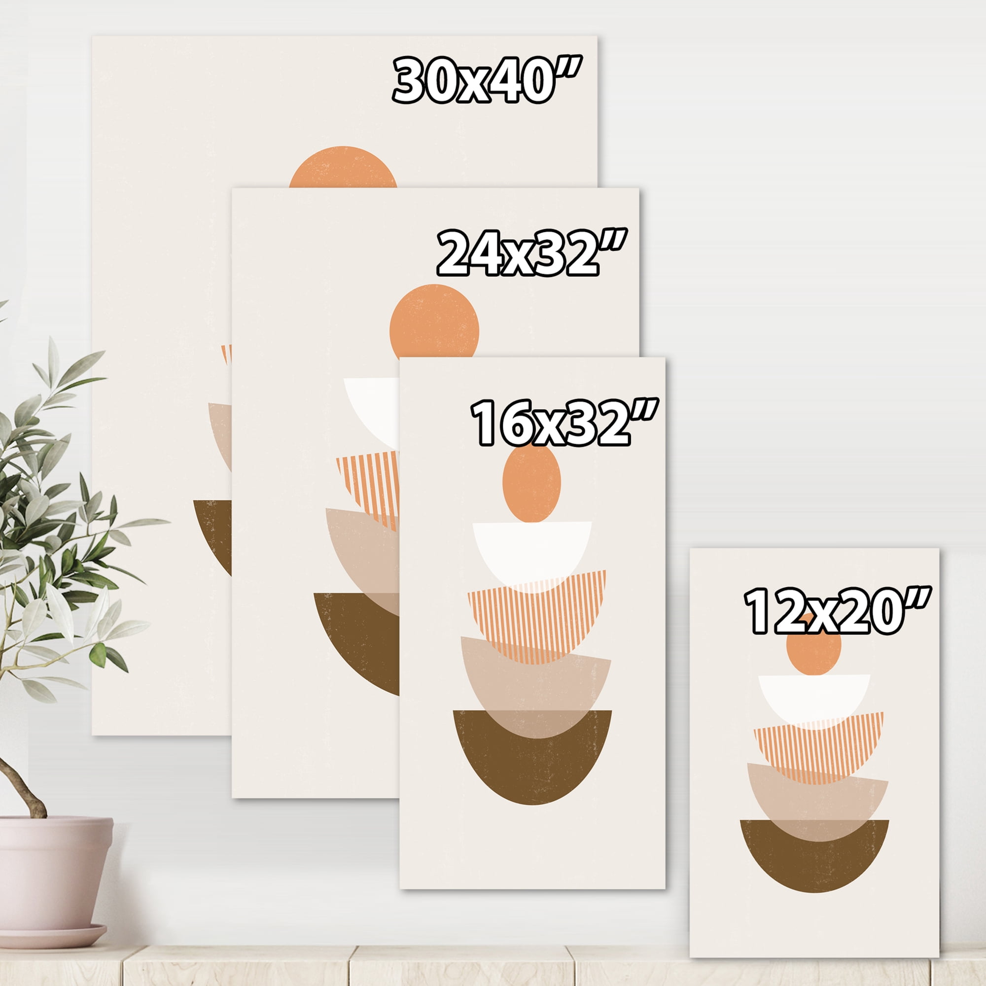 Designart ' Abstract Moon and Sun Geometrics In Terracotta I ' Modern Canvas Wall Art Print