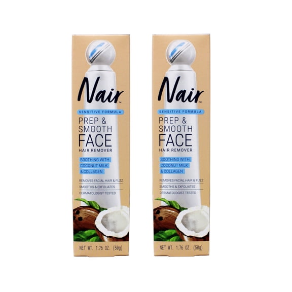 (2 pack) Nair Prep & Smooth Face, Facial Hair Remover for Women, Sensitive, Coconut Milk & Collagen, 1.76 oz
