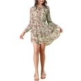 thumbnail image 1 of Unique Bargains Robe en Mousseline à Taille Smockée à Imprimé Floral Vintage pour Femme, 1 of 6