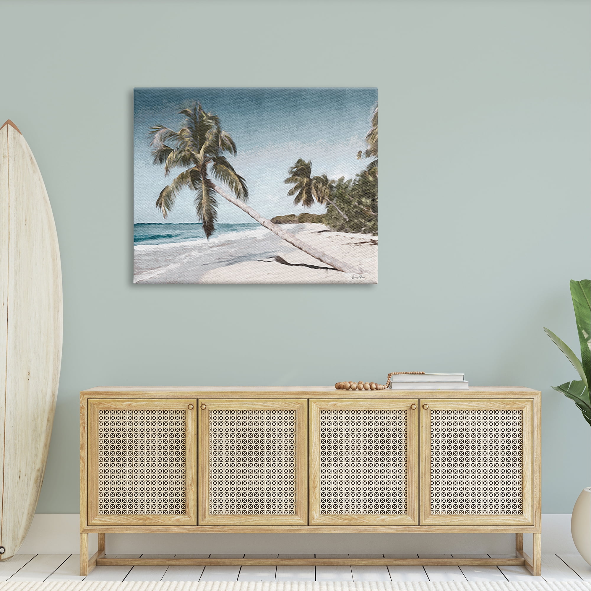 Stupell Industries Beach Palm Trees Clear Summer Day Blue Sky Design , 48 x 36, Design by Denise Brown