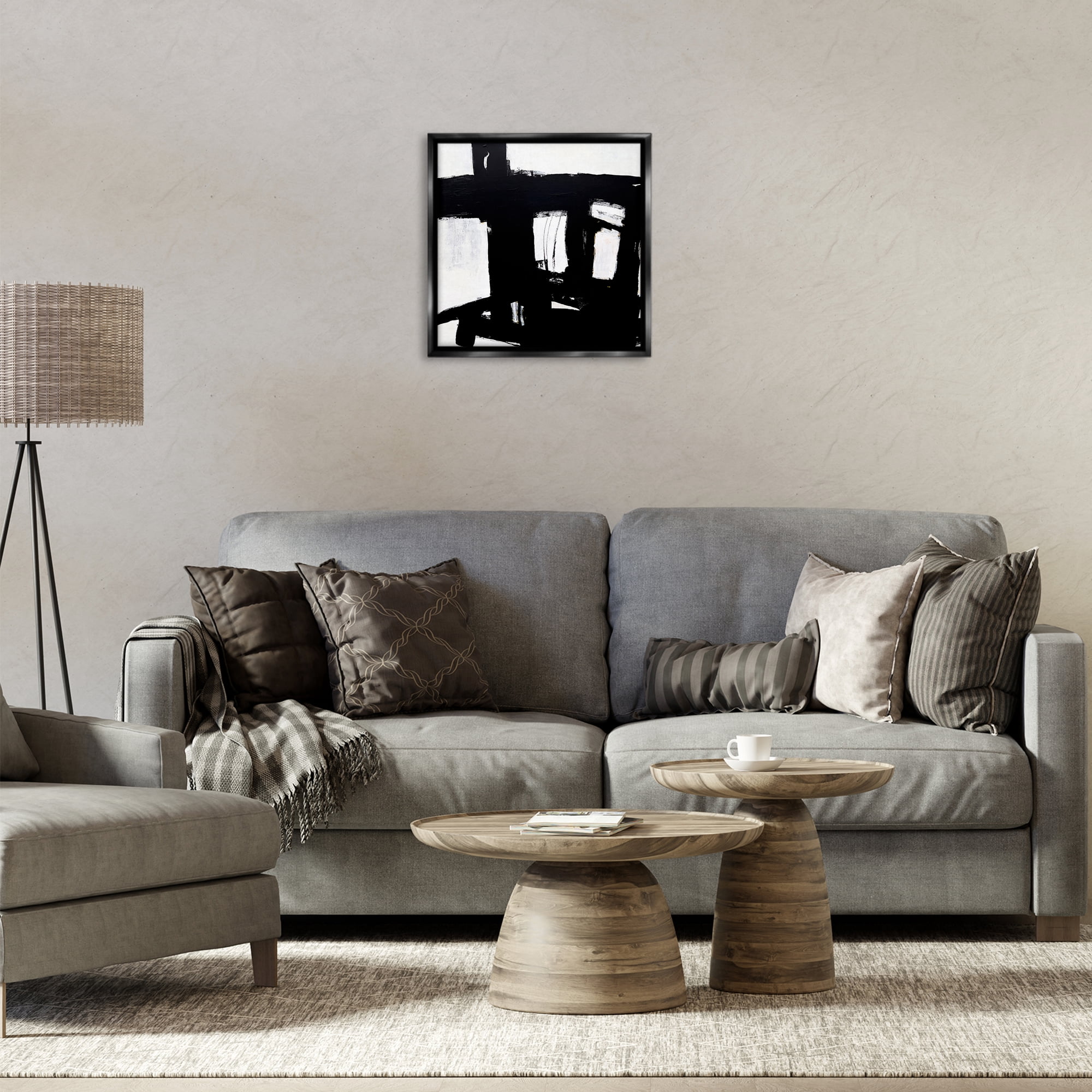 Stupell Industries Industrial Black Streaks Abstract Painting Black Floater Framed Canvas Art Print Wall Art, 18 x 18