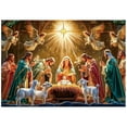 thumbnail image 2 of DAMAI Nativity Christmas Banner 71x43 Inch Holy Family Backdrop with Jesus Angel Lamb and Lights for Religious Holiday Wall Decor Indoor Outdoor Manger Scene Church Photo Background, 2 of 4