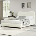 thumbnail image 2 of Full Size Boucle Upholstered Platform Bed - Soft Headboard, Low Profile, Heavy Duty Wooden Slats, Rounded Corners, Noise-Free, Easy Assembly - Off-Color, Full, 2 of 6