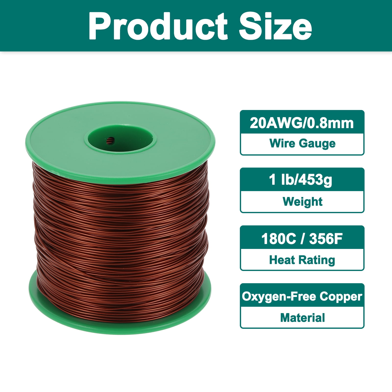 20 AWG Magnet Wire, 20 Gauge Enameled Copper Wire, 1 Lb Magnetic Coil Wire for Transformer, Motor, Electric, 180C(356F)