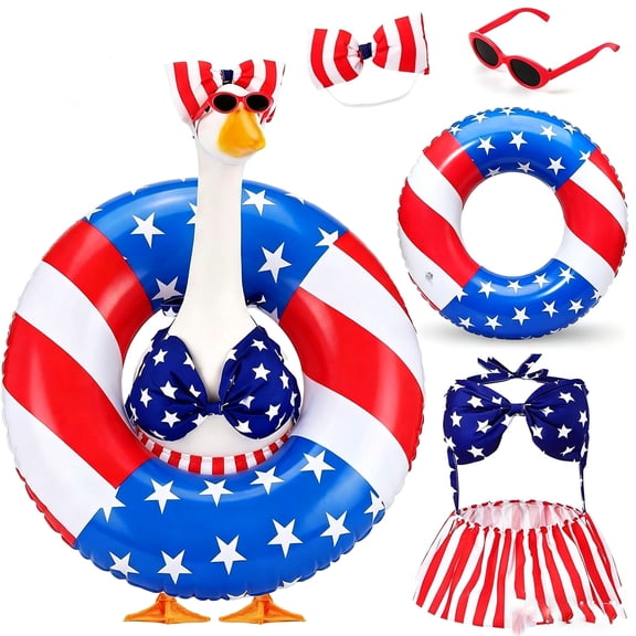 Homellea Patriotic Porch Goose Outfits for 23" Goose Statue, 4th of July Summer Bikini Style Goose Clothes, Independence Memorial Day Beach Decor for Lawn,Garden,Patio,Yard
