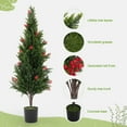 thumbnail image 6 of Jaxpety 2 Pack 5.25ft Artificial Cedar Topiary Trees Outdoor with Red Berries, Fake Evergreen Tree Potted Pine Plants for Home Front Porch Decor, 6 of 20