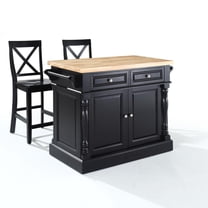 Crosley Furniture Oxford Kitchen Island W/X-Back Stools Black - Kitchen Island, 2 Counter Height Bar Stools