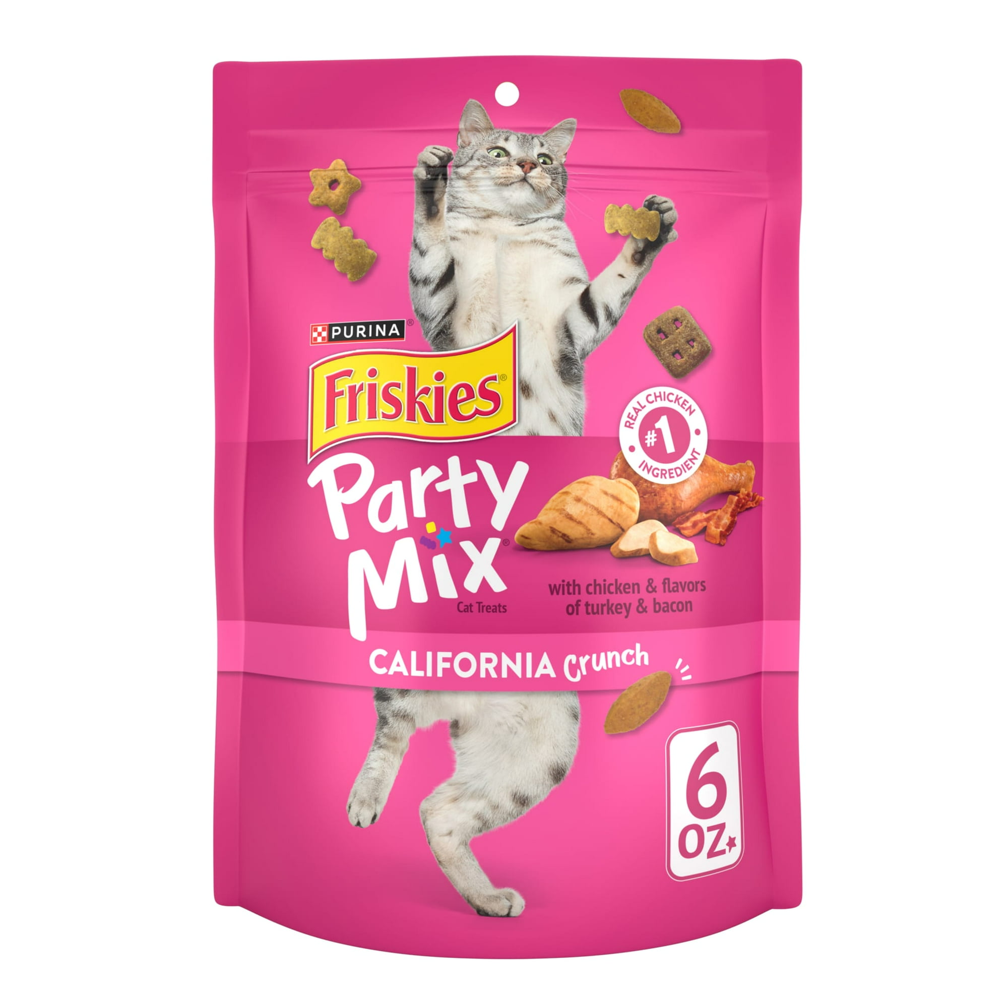 Purina Friskies Cat Treats, Party Mix California Crunch With Chicken, 6 oz, 6 Pack