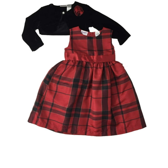 Girls Red & Black Plaid Formal Party Holiday Gold Accent Checkered Dress