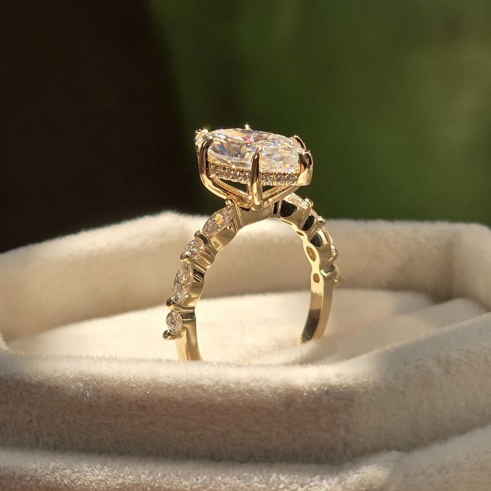 solitaire jewels 2CT Marquise Moissanit Hidden Halo Engagement Ring For Women, 18K Yellow Gold