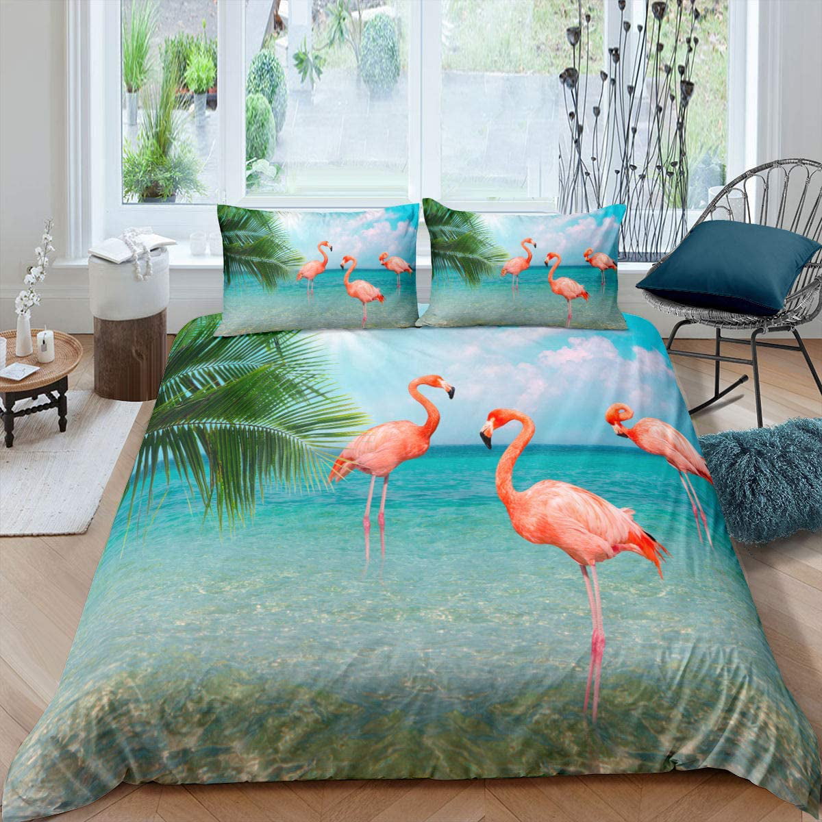 Flamingo Bedding Grey Duvet Cover Set Pink Flamingo and Palm Tree Bedding Set 