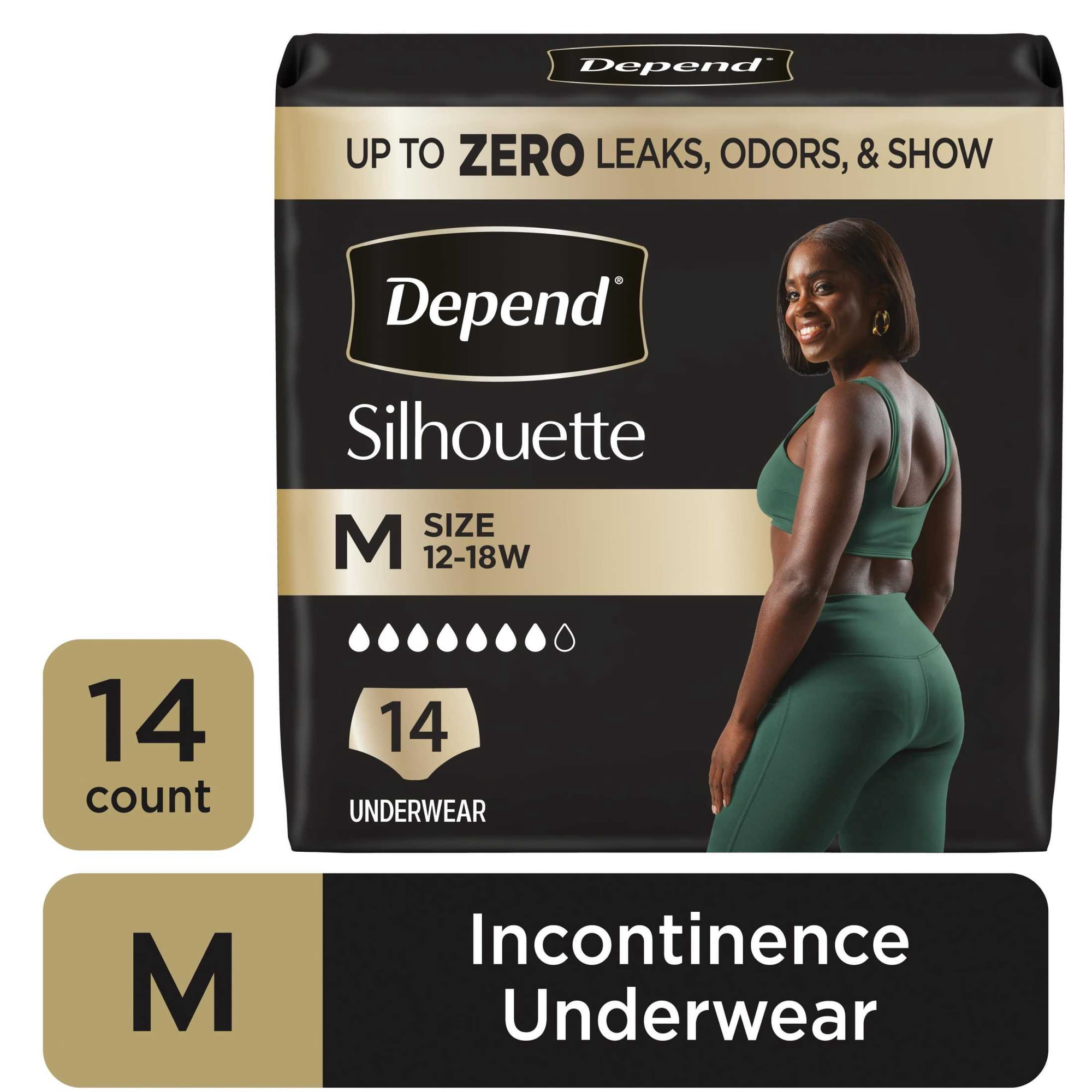 Depend Silhouette Women’s Incontinence & Postpartum Bladder Leak Underwear, M, 14 Count